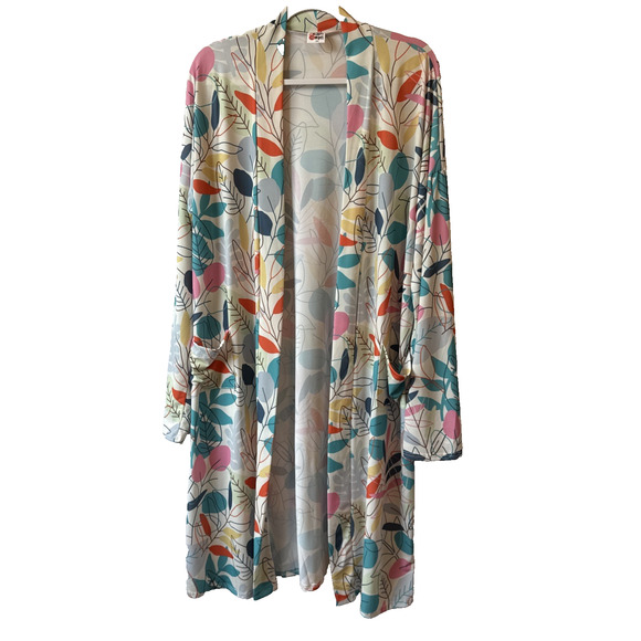 Zig Zag Stripe Women’s Plus Size 2XL Boho Art Rainbow Stretch Longline Cardigan - Picture 1 of 6